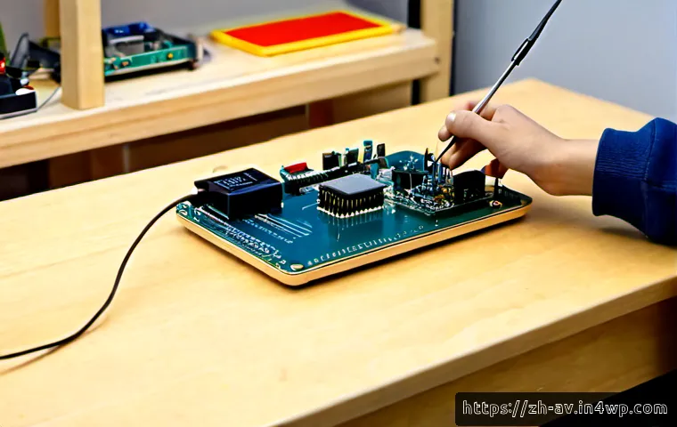 개인용 오픈소스 하드웨어 제작 가이드 - Photorealistic home workshop scene of an adult maker assembling a compact open-source electronics de...