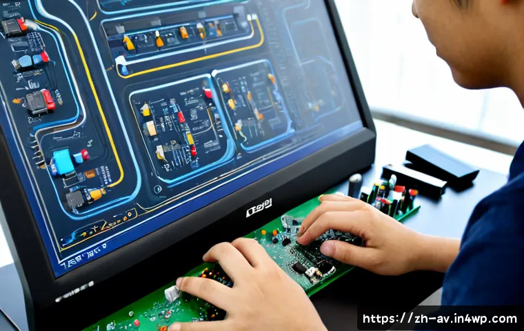 오픈소스 하드웨어를 위한 하드웨어 설계 소프트웨어 - Photorealistic close-up of an electronics engineer designing an open-source hardware circuit board o...